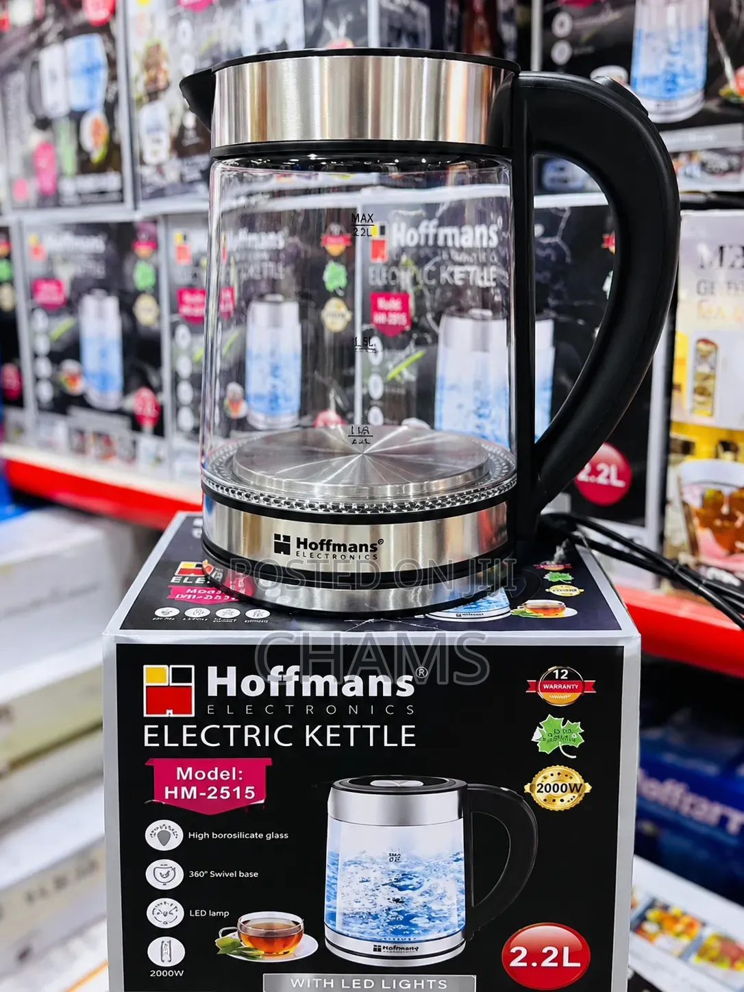 Hoffmans 2.2L Electric Glass Kettle – 2000W