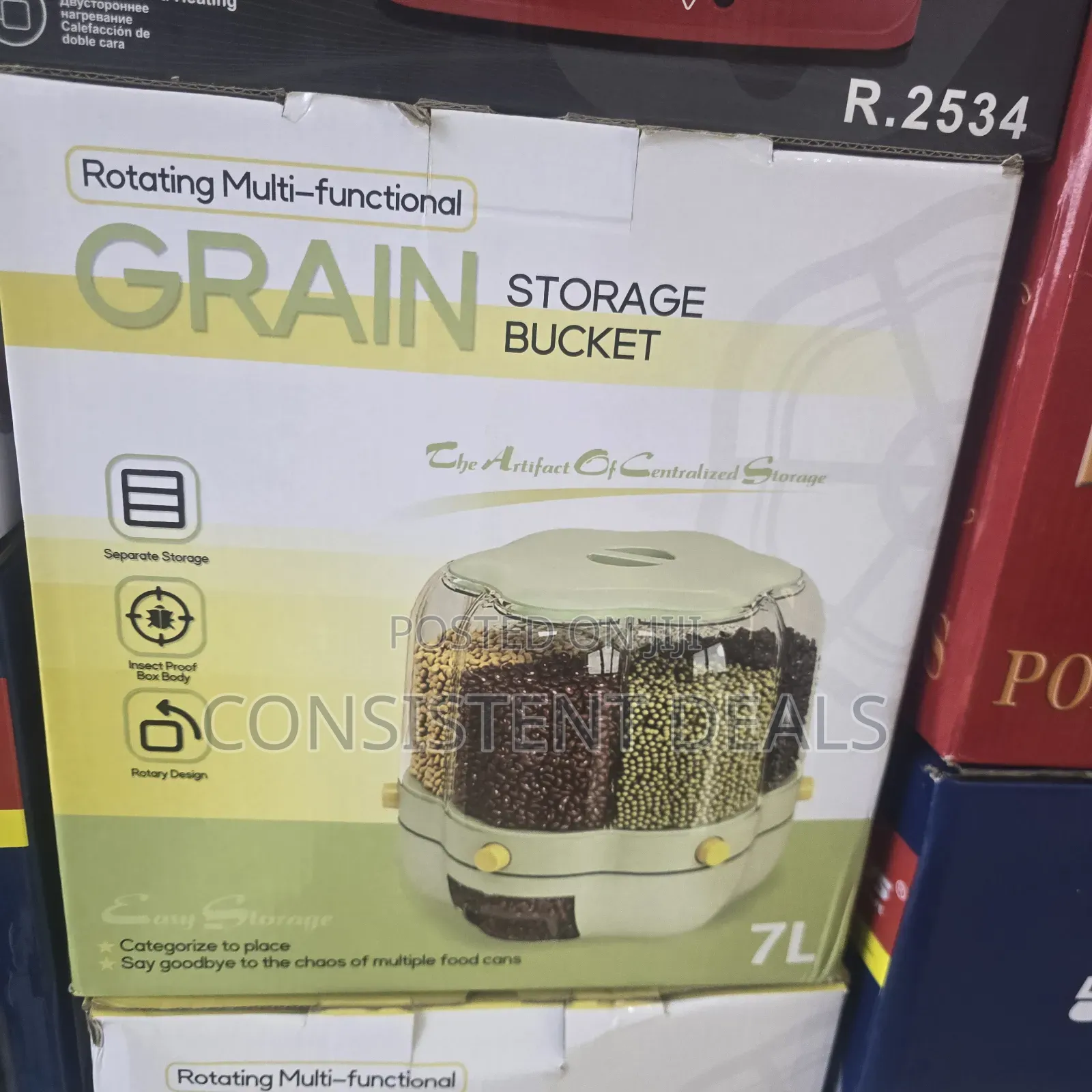 Rotating Multifunctional Grain Storage Bucket