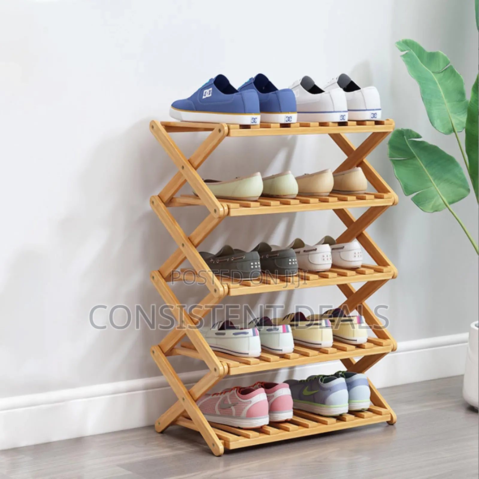5 Tier Foldable Bamboo Shoe Rack