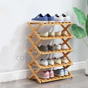 5 Tier Foldable Bamboo Shoe Rack