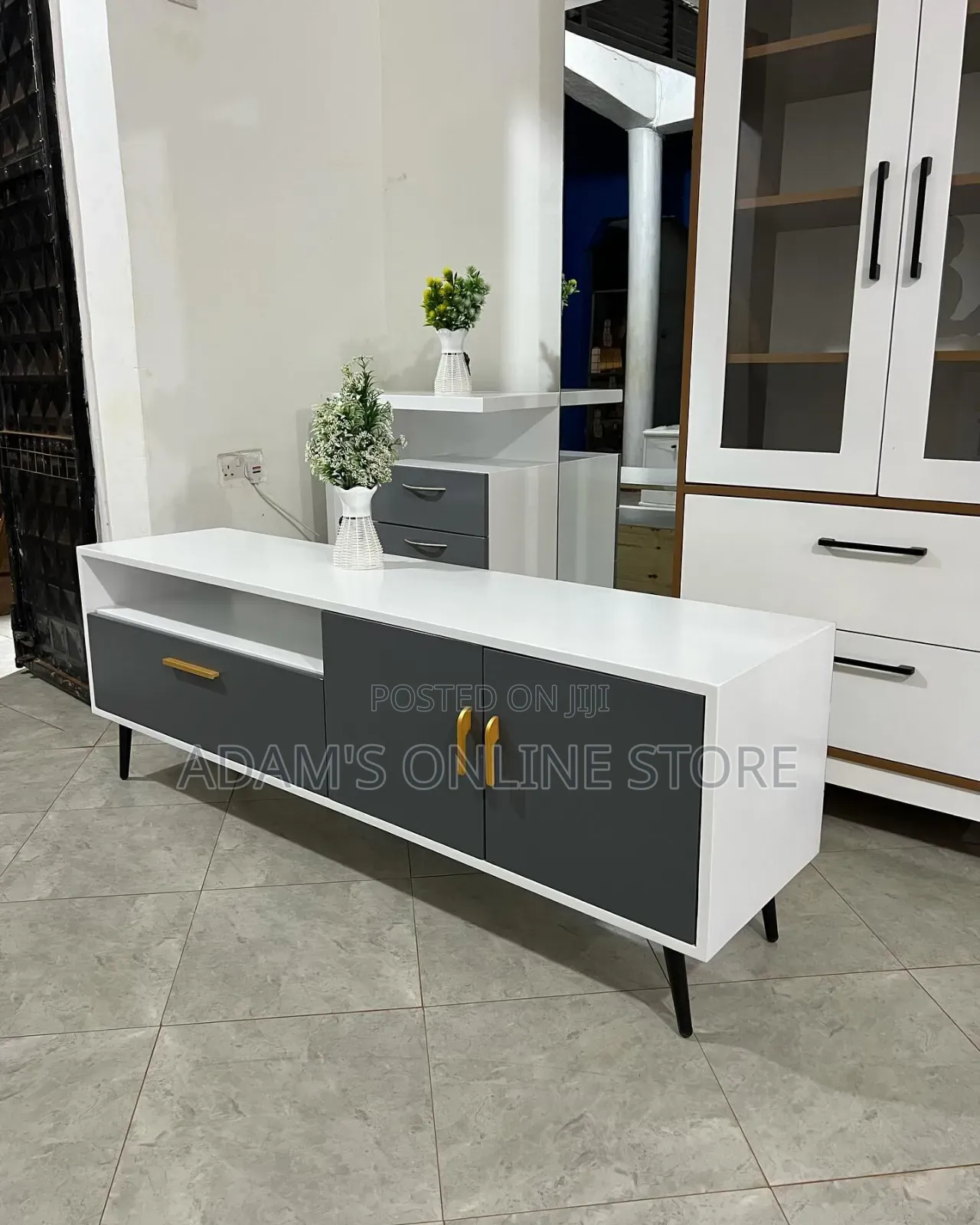 TV Stand Unit Black and White Stand Television