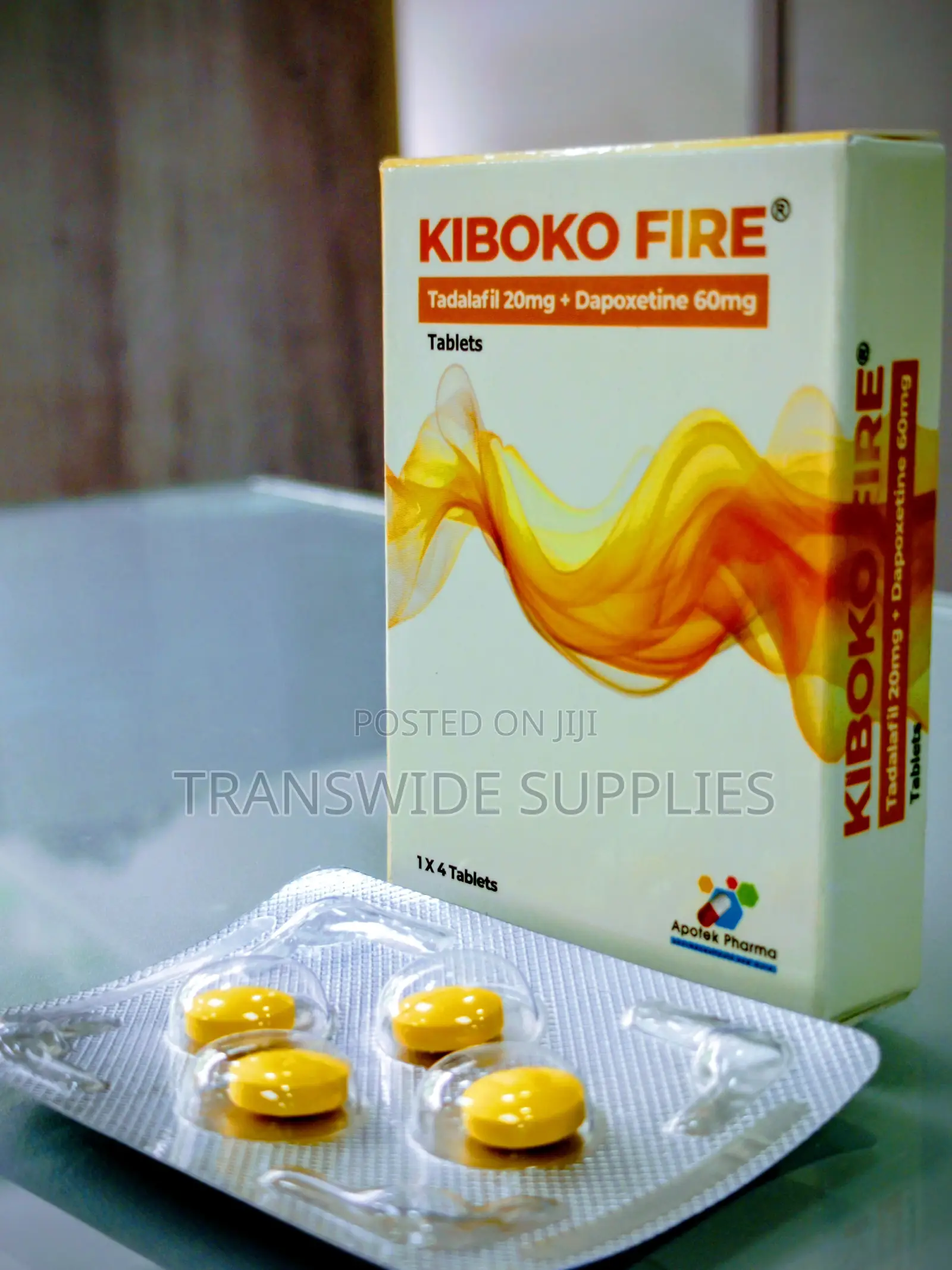 Kiboko Fire 4 Tablets Tadalafil 20mg Dapoxetine 60mg Full Packet