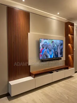 Wall Mounted TV Stand Unit in White and Mahogany