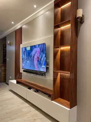 Wall Mounted TV Stand Unit in White and Mahogany