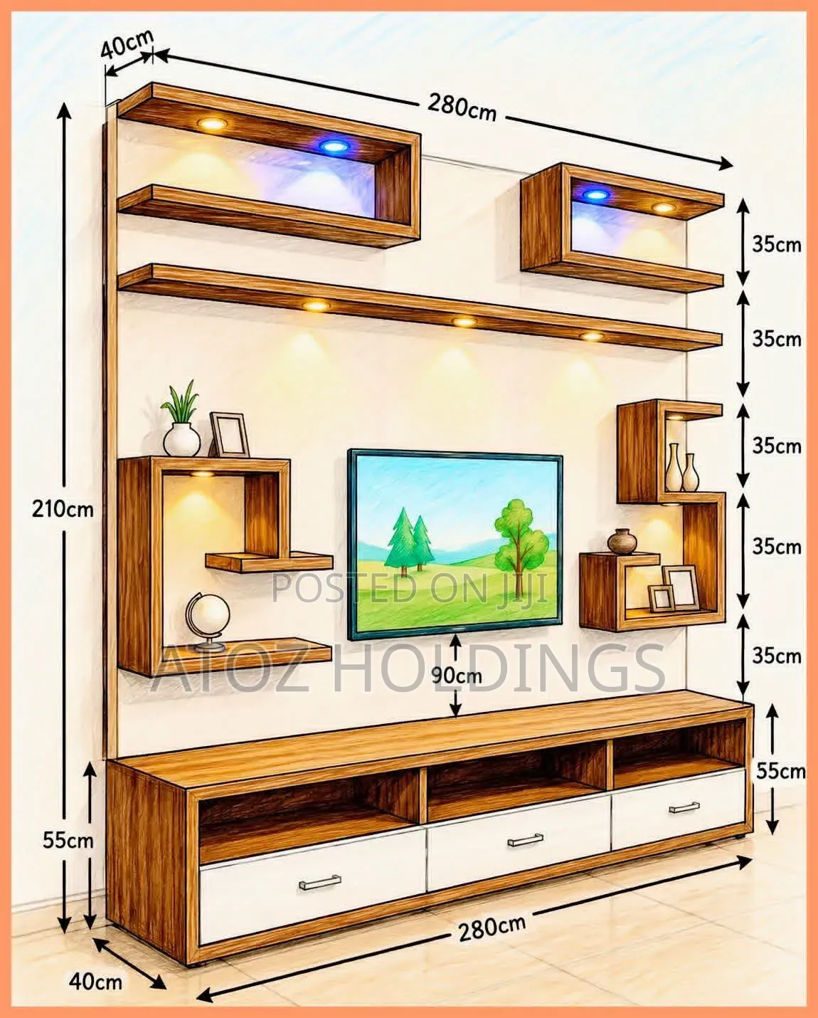 TV Stands/Linnet Wall Unit TV Stands in Any Colour From