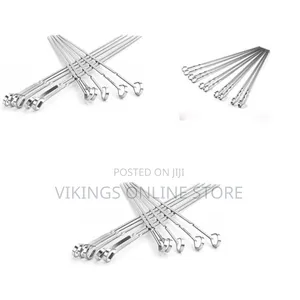 12 PCS Reusable Stainless Steel Flat BBQ Skewers