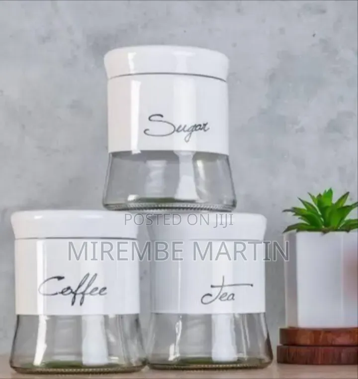 Set of 3 Glass and Stainless Steel Kitchen Canisters