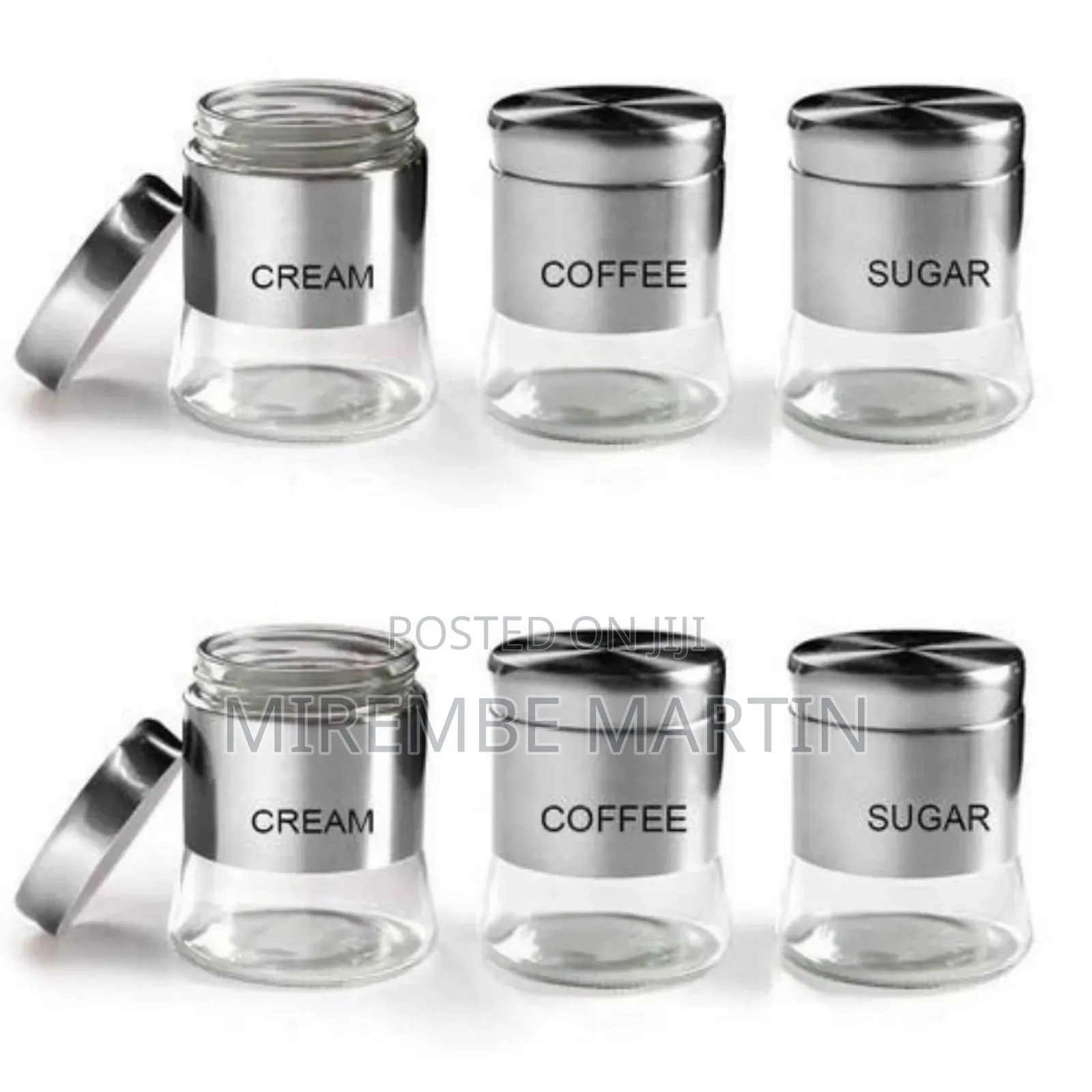 Set of 3 Glass and Stainless Steel Kitchen Canisters