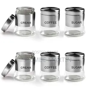 Set of 3 Glass and Stainless Steel Kitchen Canisters