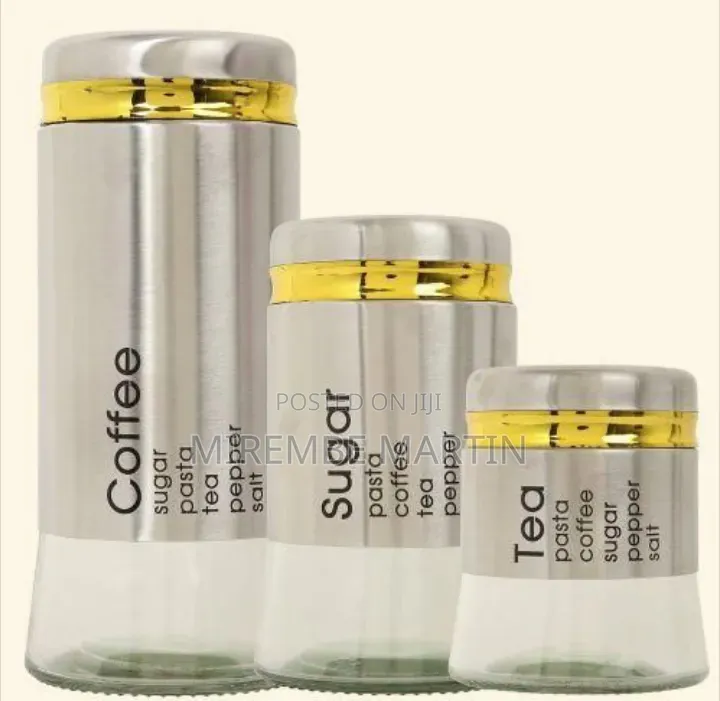 3-Piece Set of Modern Glass Storage Canisters With Labels