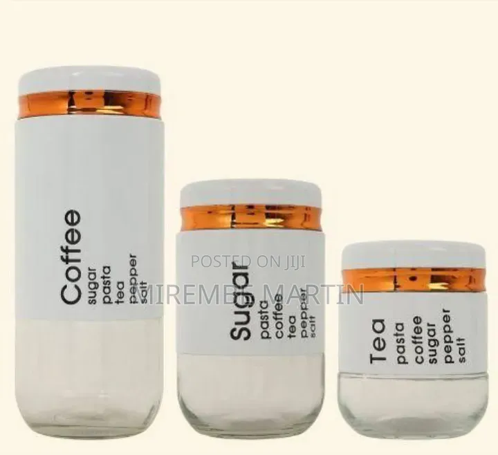 3-Piece Set of Modern Glass Storage Canisters With Labels