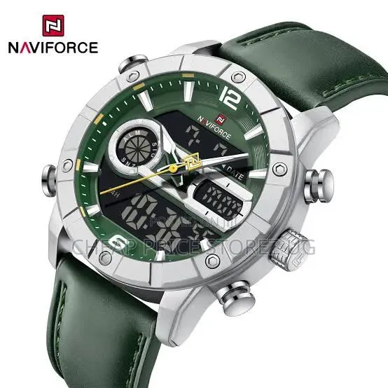 Naviforce NF-9263 Analog-Digital Watch  Green Dial With Silver-Tone