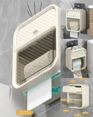 Beige Multifunctional Wall-Mounted Toilet Paper Holder