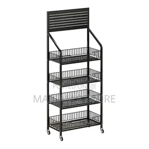 Multi-Tier Black Wire Floor-Standing Display Rack for Retail Shops
