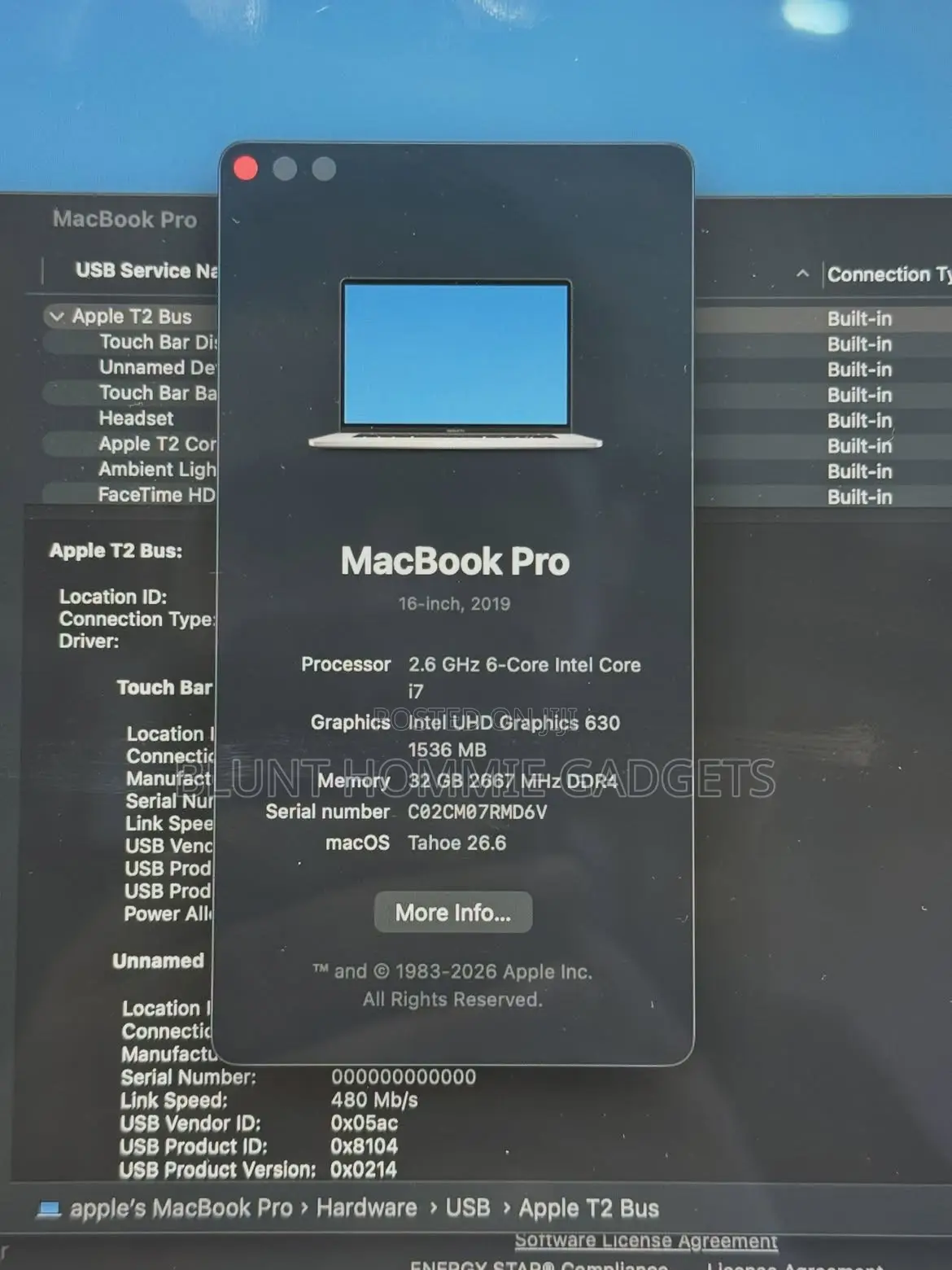 Laptop Apple MacBook Pro 2019 16GB Intel Core i7 HDD+SSD 512GB