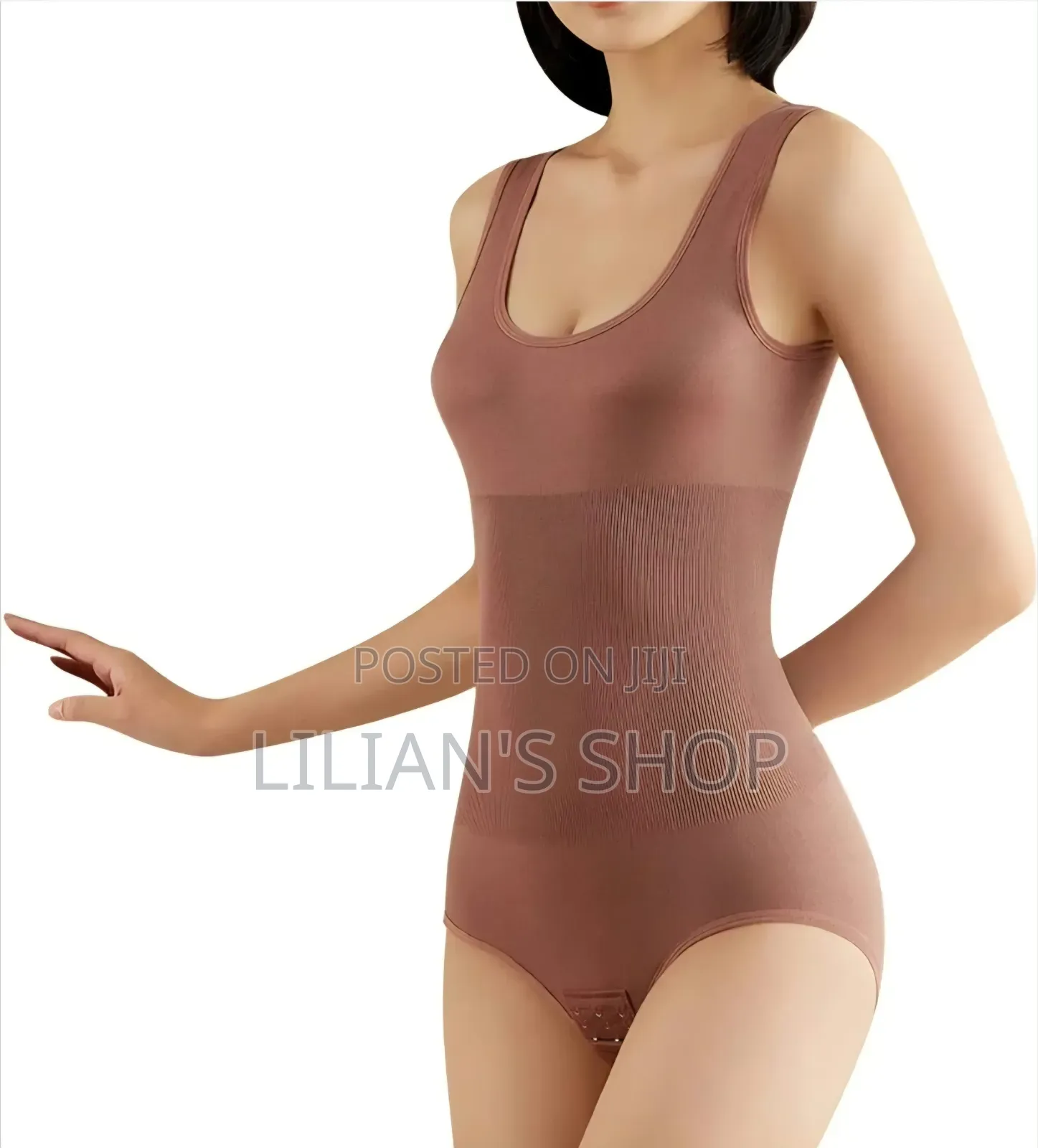 Seamless Brown U-Neck Tummy-Control Shapewear Bodysuit