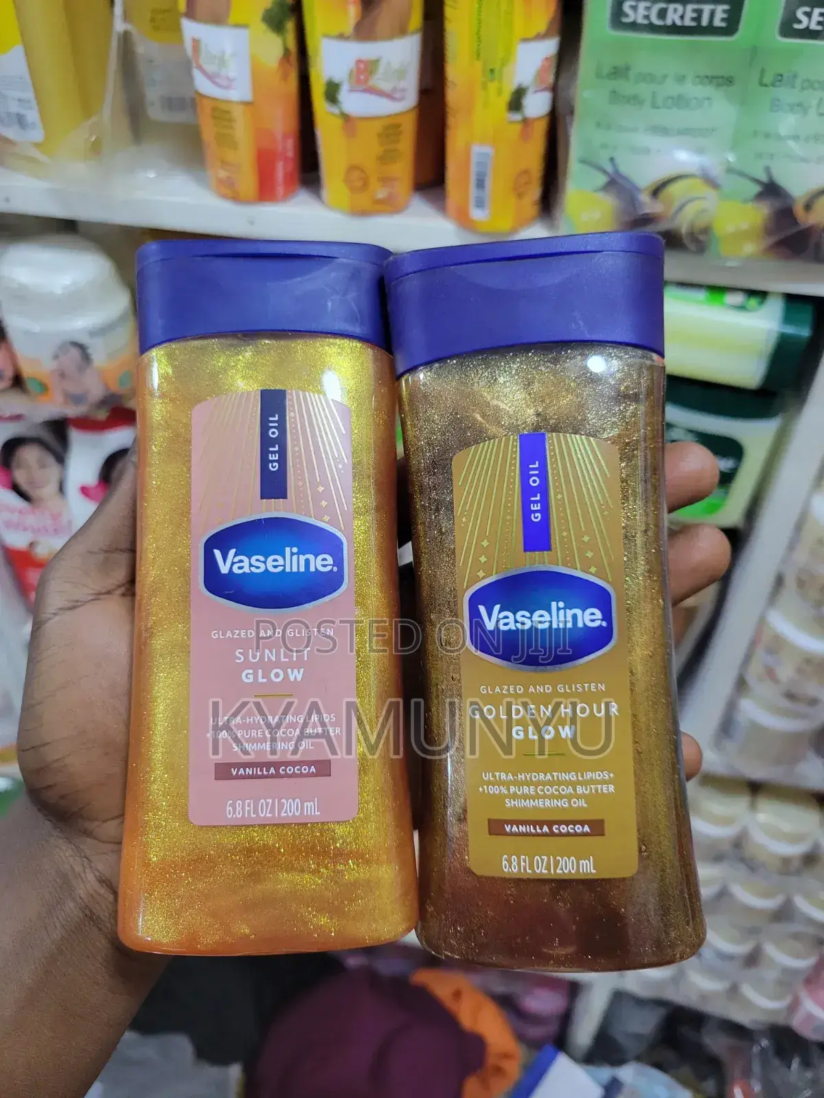 Vaseline Glazed and Glazed and Glisten Shimmering Gel Oil.