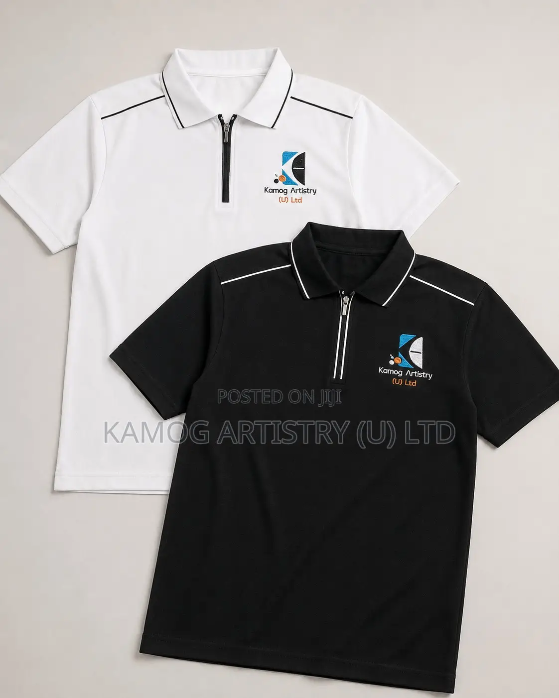 Premium Zip-Collar Polo Shirts With Embroidered Logo