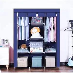 3-Column Portable Fabric Wardrobe Metallic Closet Organizer With Cover