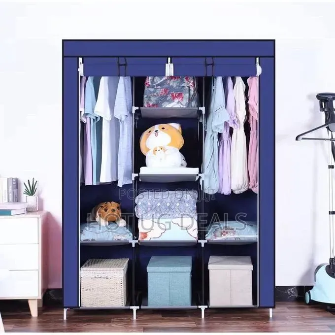 3-Column Portable Fabric Wardrobe Metallic Closet Organizer With Cover