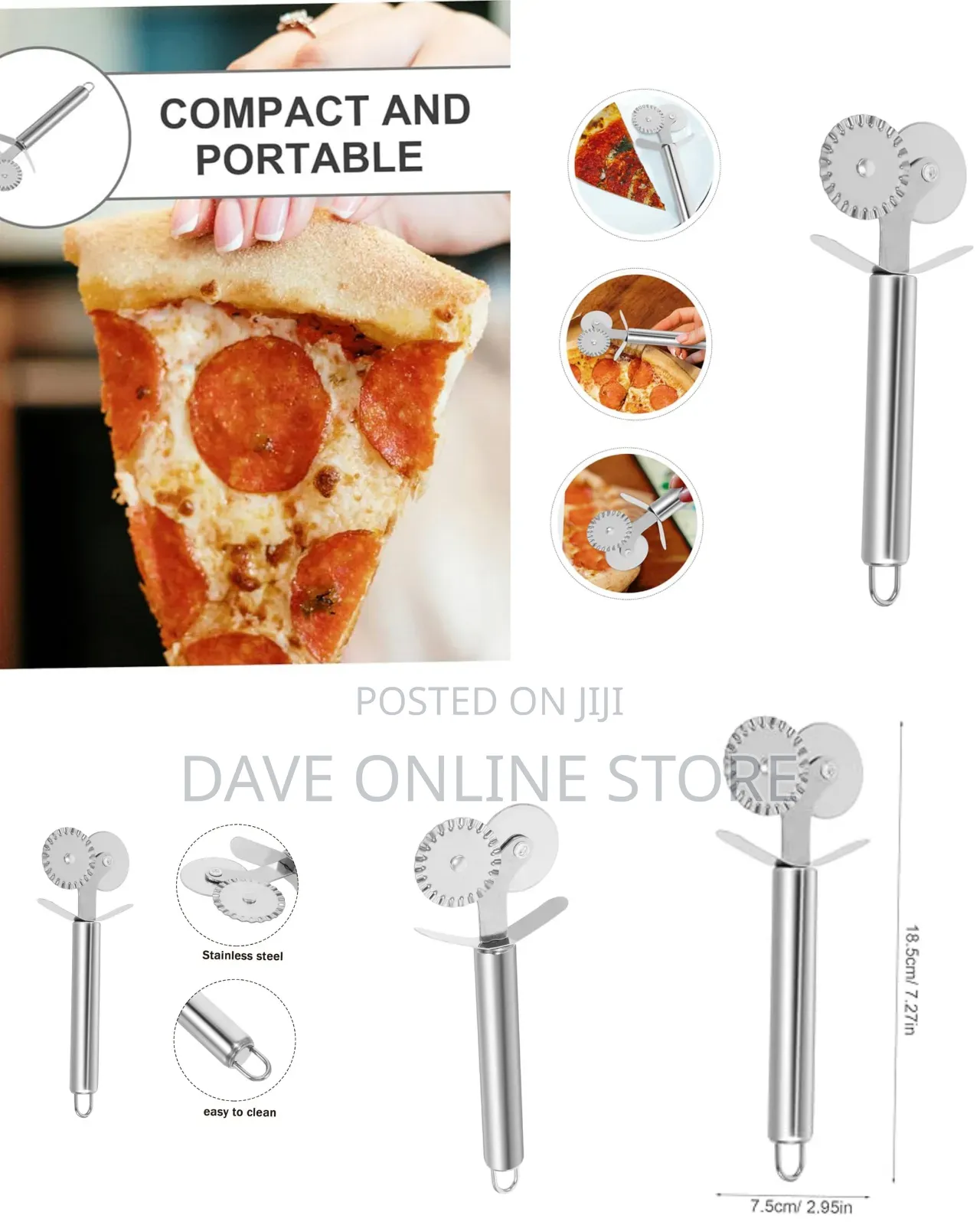 Double-Headed Stainless Steel Pizza Cutter and Pastry Wheel