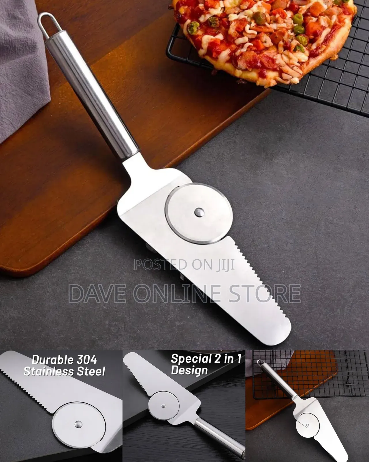Stainless Steel 2-in-1 Pizza Cutter and Server