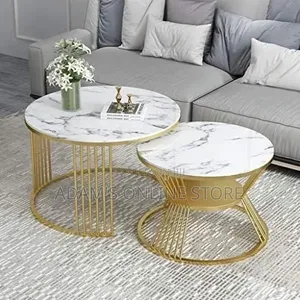 Gold Metal Center Table With Marble on Top