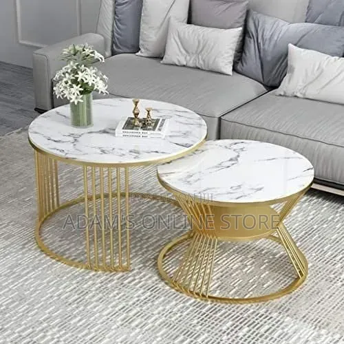 Gold Metal Center Table With Marble on Top
