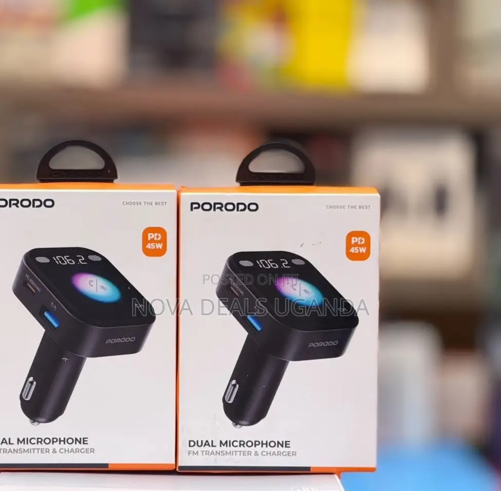 Porodo Dual Microphone FM Transmitter Charger With Voice Command
