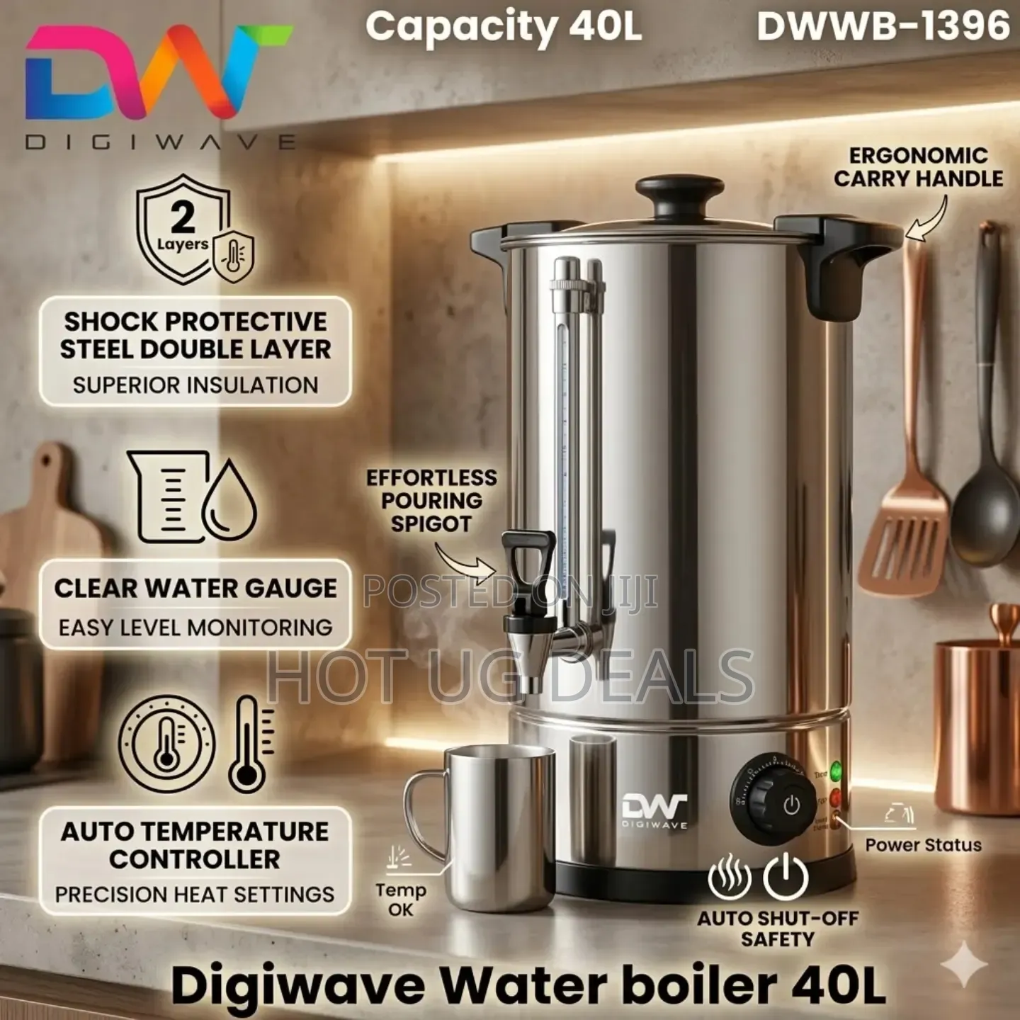 Digiwave 40L Electric Hot Water Boiler - Silver
