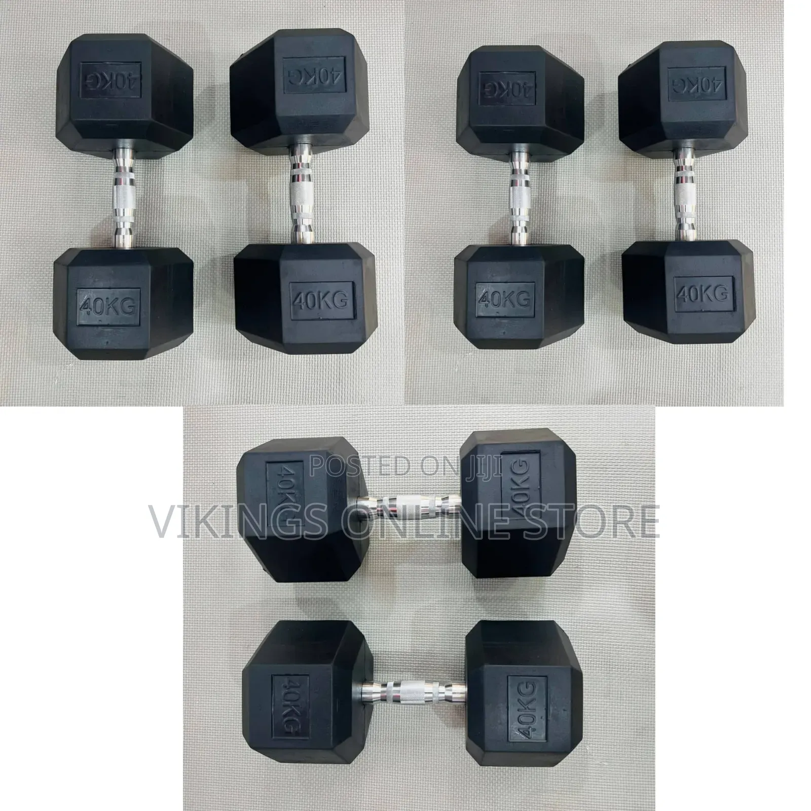 40kg Pair Heavy-Duty 40kg Rubber Hex Dumbbells a Black Hexagonal
