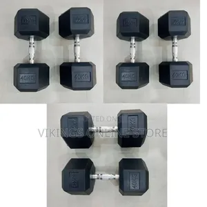 40kg Pair Heavy-Duty 40kg Rubber Hex Dumbbells a Black Hexagonal
