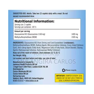 Kirkland Glucosamine, HCI, 1500 Mg, With MSM. (375 Tablets)