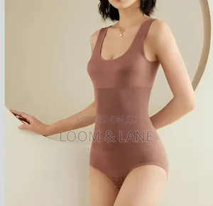 Seamless Brown U-Neck Tummy-Control Shapewear Bodysuit