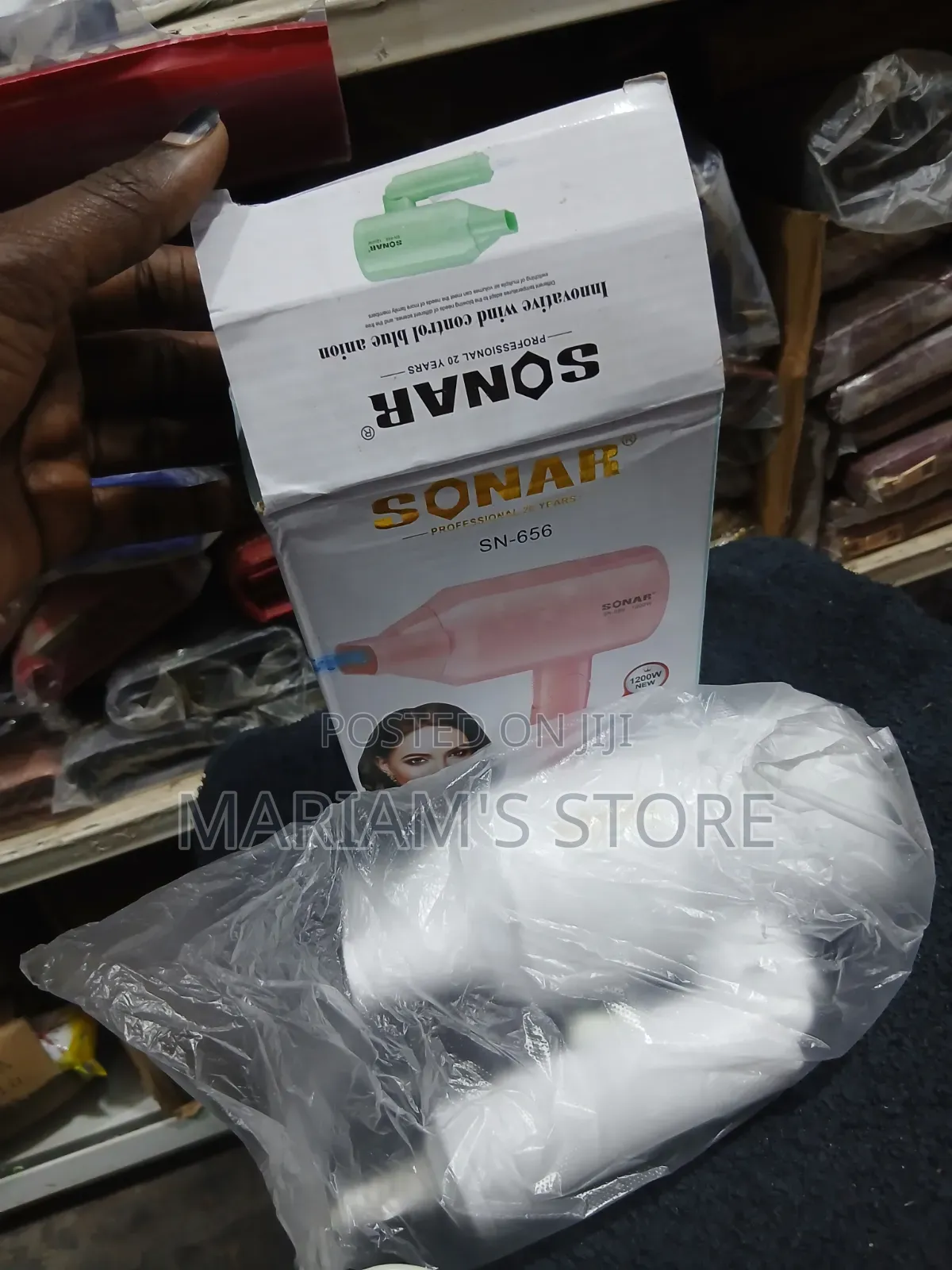 Pink Sonar SN-656 1200W Foldable Travel Hair Dryer in Its Packaging,