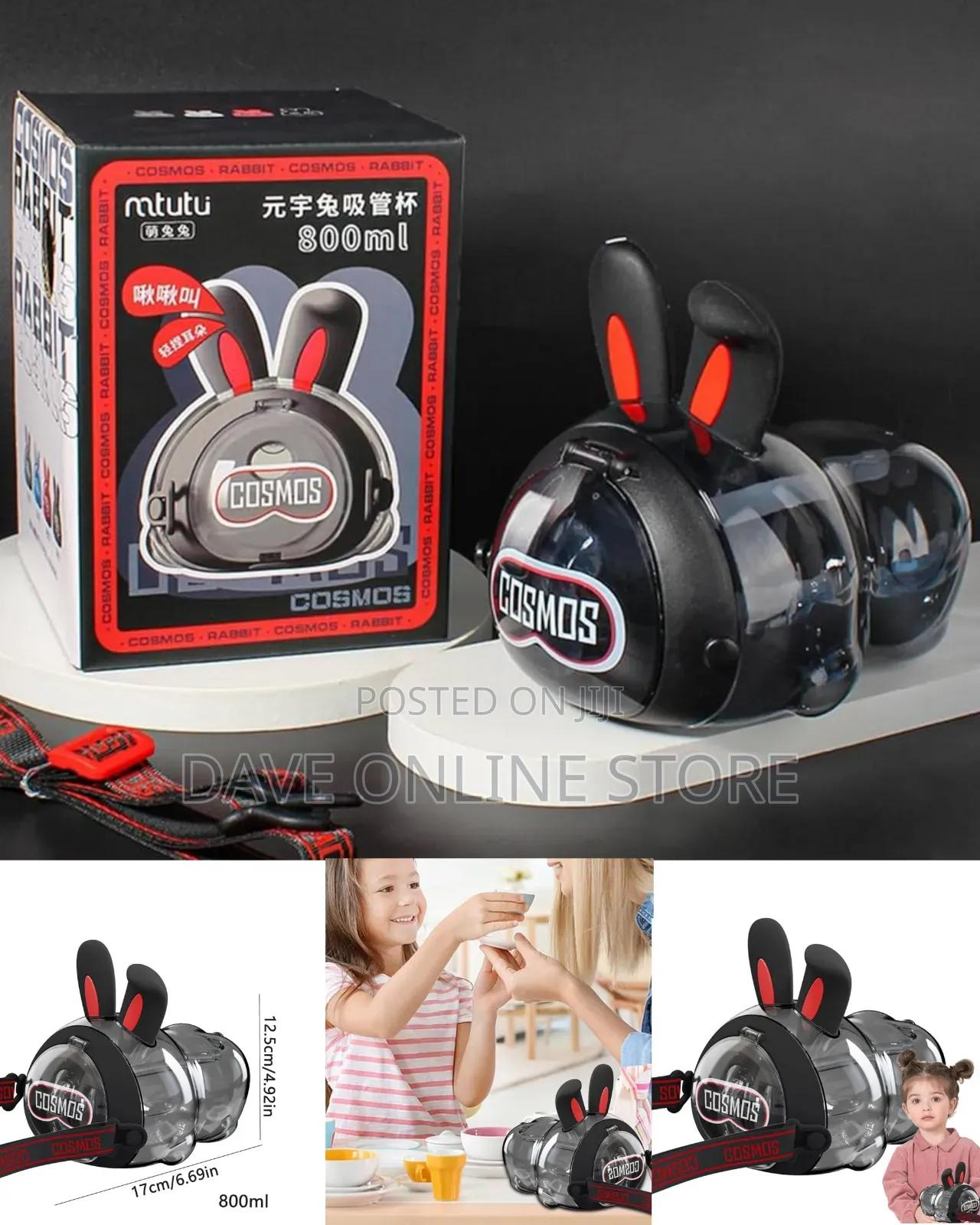 Black Mtutu 800ml Cosmos Rabbit Water Bottle