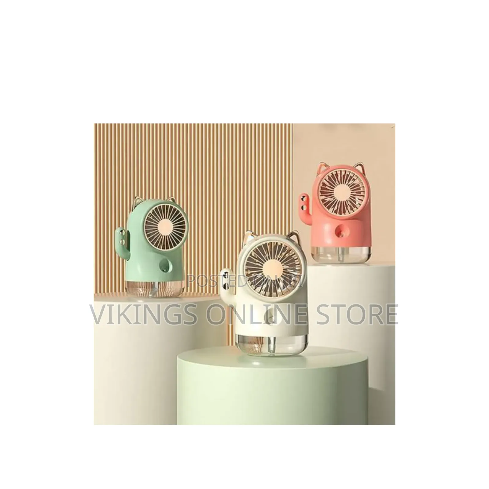 Fortune Cat-Shaped USB Rechargeable Misting Desk Fan  3-Speed Personal