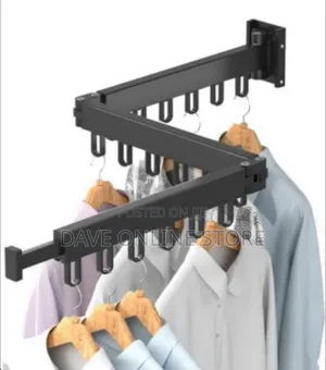 Black Wall-Mounted, Tri-Fold Retractable Clothes Drying Rack