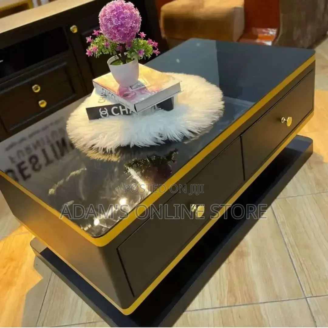 Black and Gold Center Table With Glass on Top