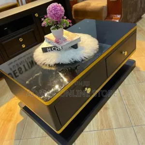 Black and Gold Center Table With Glass on Top