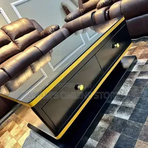 Black and Gold Center Table With Glass on Top