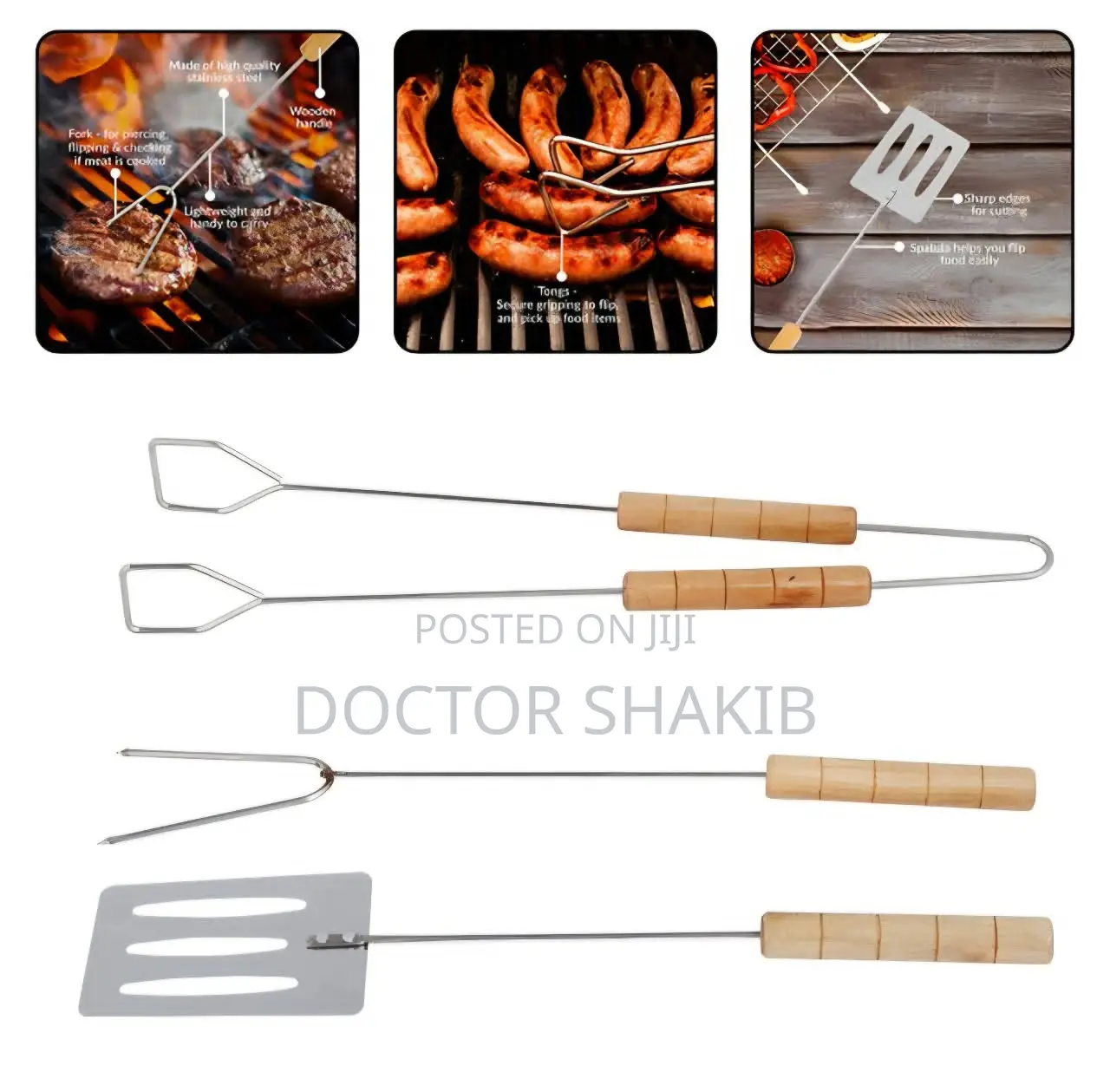 3-Piece Stainless Steel Barbecue Tool Set