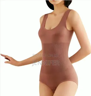 Seamless Brown U-Neck Tummy-Control Shapewear Bodysuit