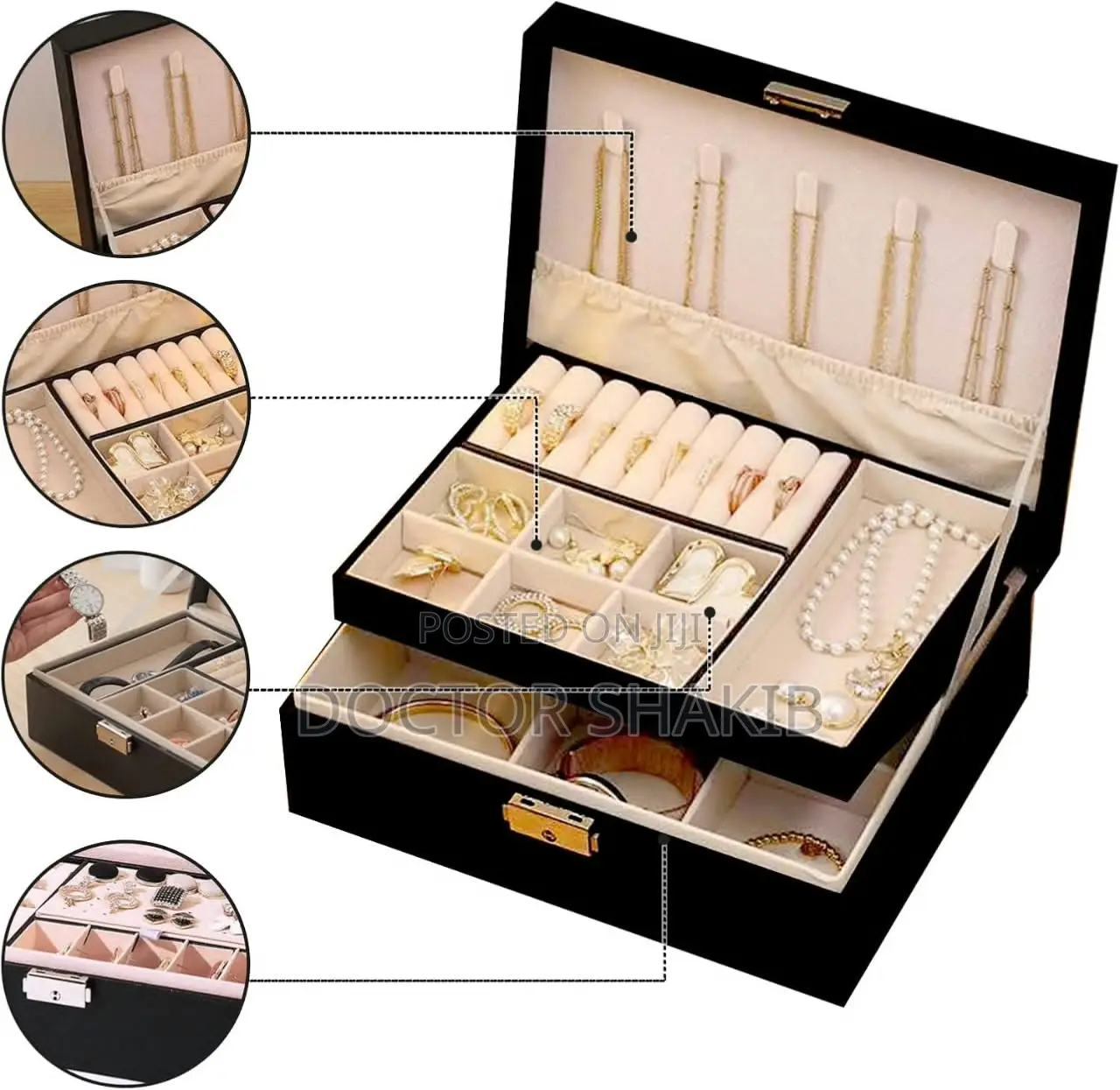 PU Leather 2-Layer Jewelry Box Organizer