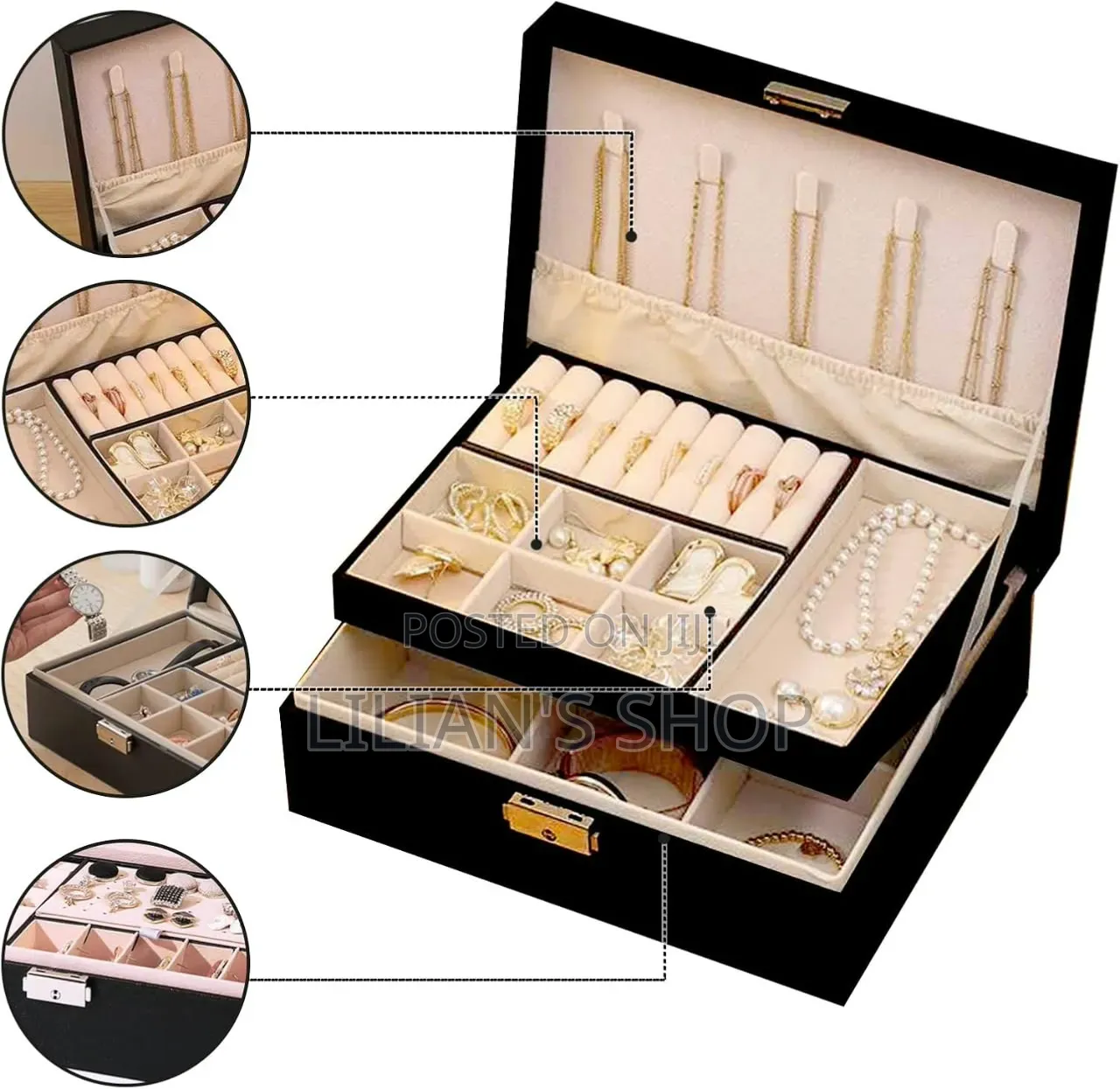 PU Leather 2-Layer Jewelry Box Organizer