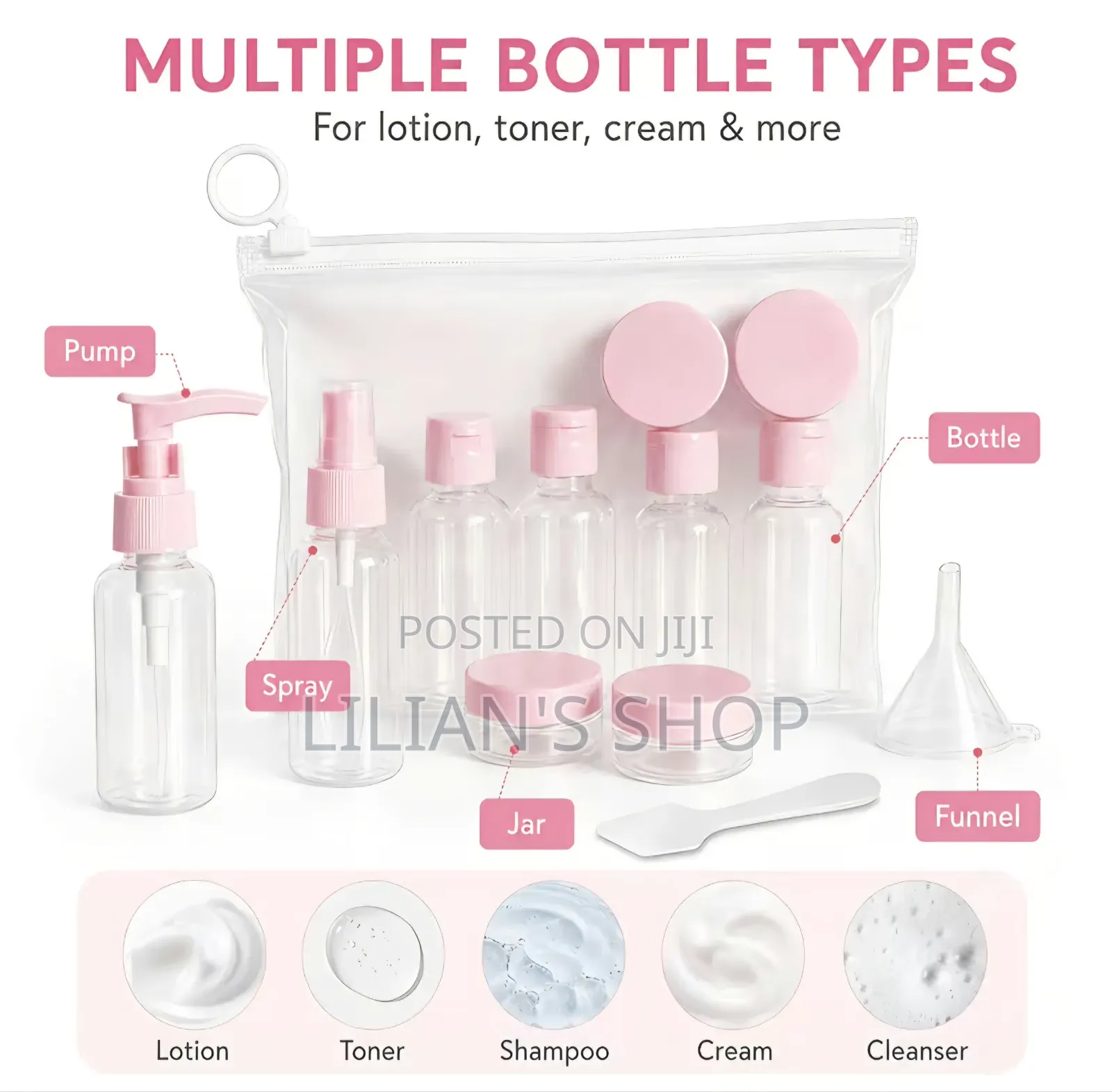 9pcs Piece Clear Travel Empty Bottle Set Travel Set