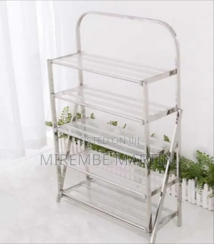 Modern 4-Tier Stainless Steel & Clear Acrylic Display Shelf