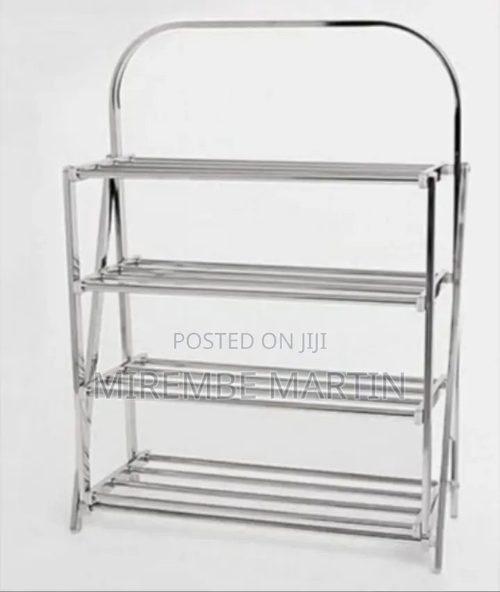 Modern 4-Tier Stainless Steel & Clear Acrylic Display Shelf