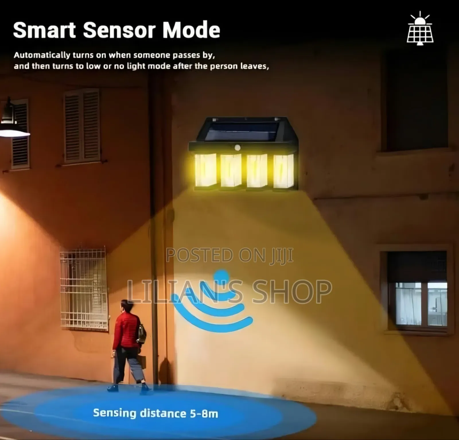 4-Bulb Solar-Powered Outdoor Wall Light