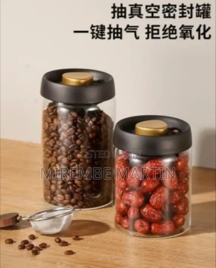 Two Modern Airtight Glass Canisters With Push-Button Lid (1200ml &